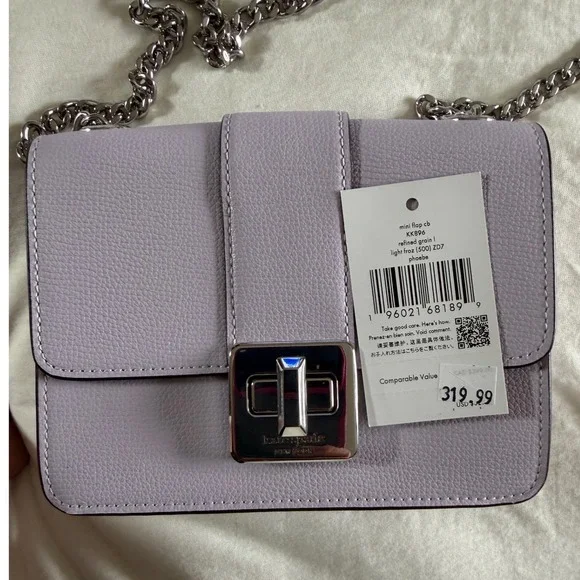 Kate Spade Phoebe Mini Flap Crossbody Bag Lilac Leather KK896 NEW - Picture 3 of 11
